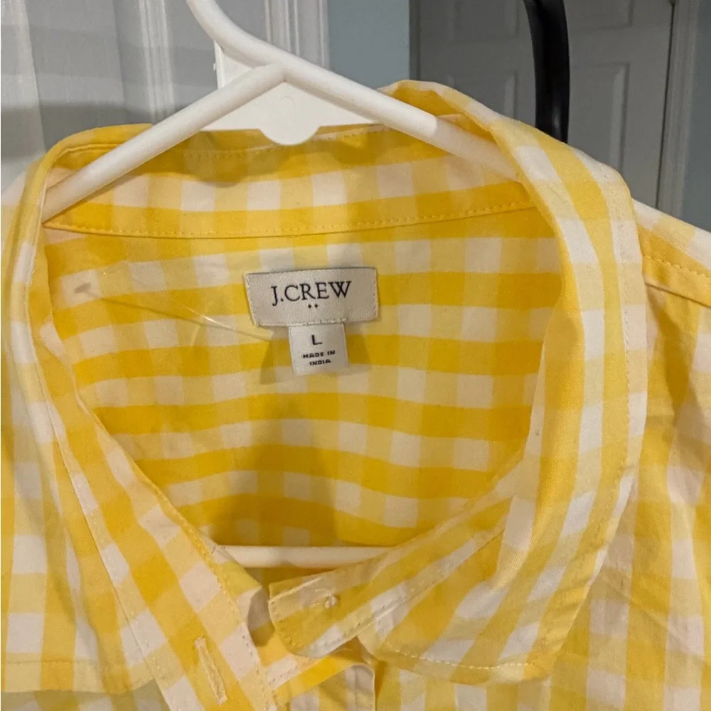 J. Crew Yellow and White Gingham Sleeveless Button-Down Shirt